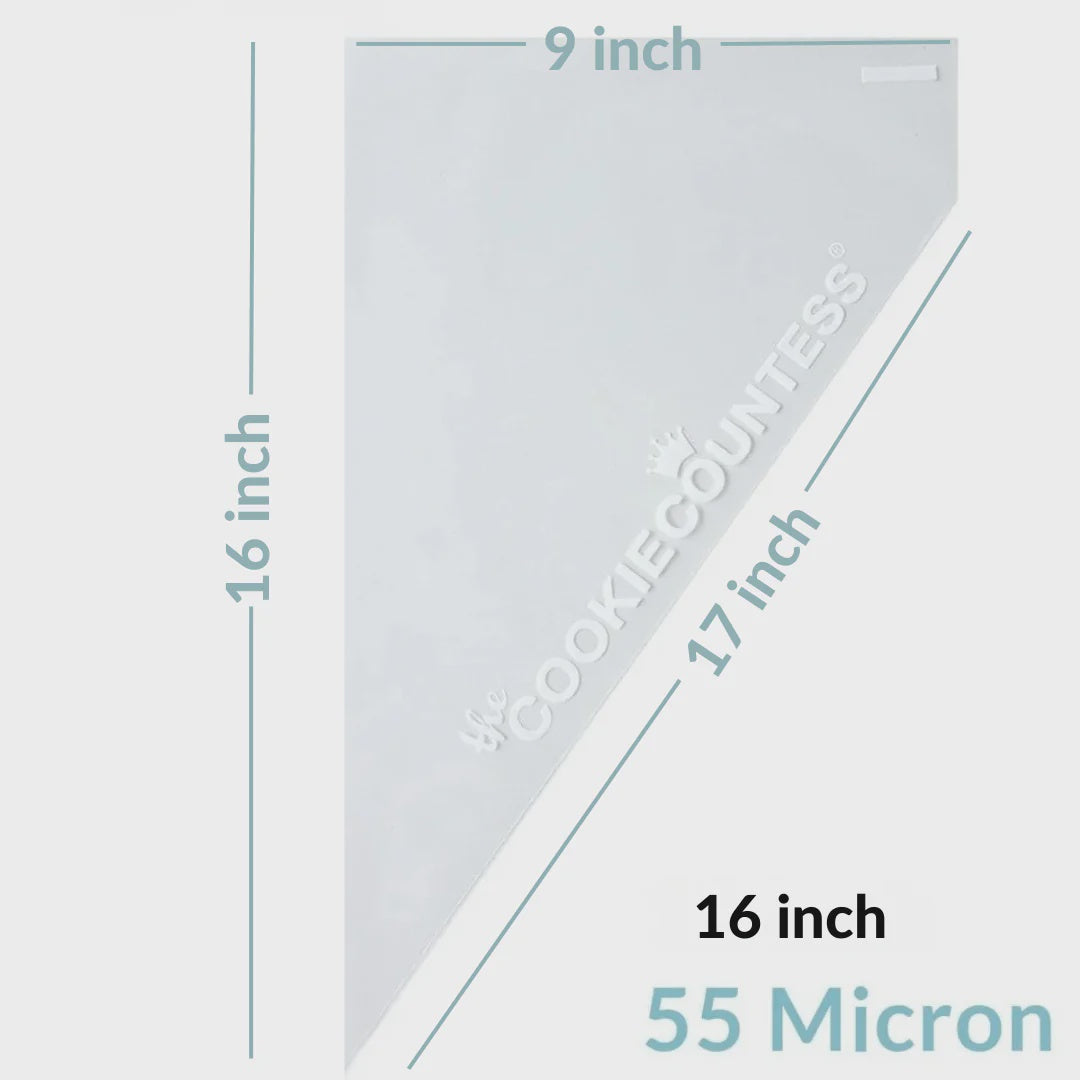 16 Inch, 55 Micron, Cookie Countess Tipless Piping Bags - Pack of 50