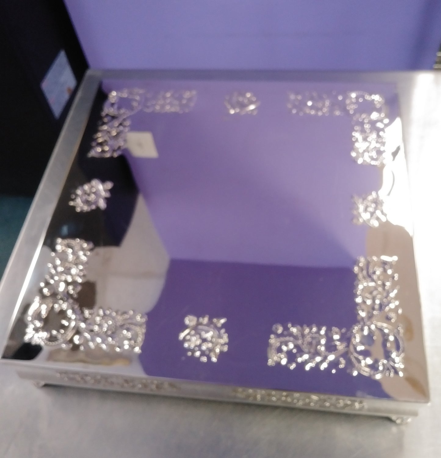 Cake Stand Rental - 18" Round Silver - Baroque 2