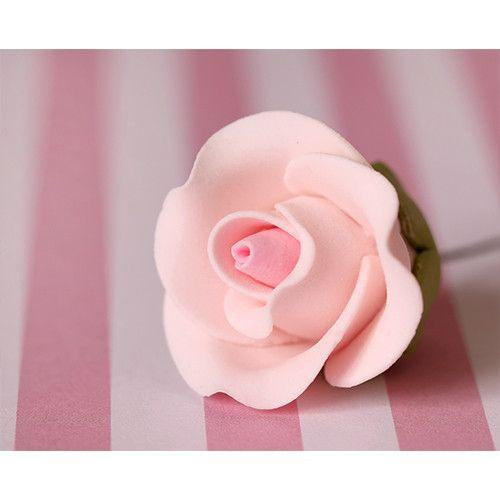Pink Gumpaste Tea Rose Single w/wire - Pink -Small