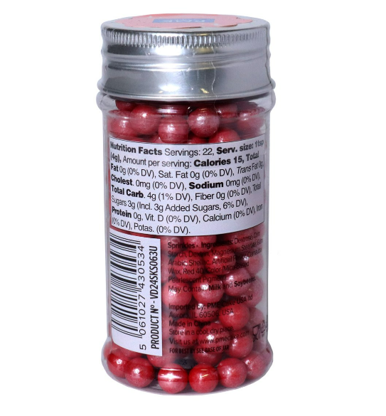 Red Sugar Pearls - 8MM, 3oz