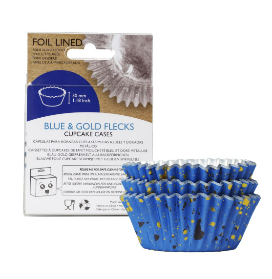 Blue with Gold Flecks, Foil Lined Cupcake Cases - 30 Cupcake Liners