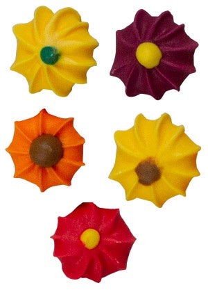Autumn Mix Twist Royal Icing Flowers - 12 Assorted Colors