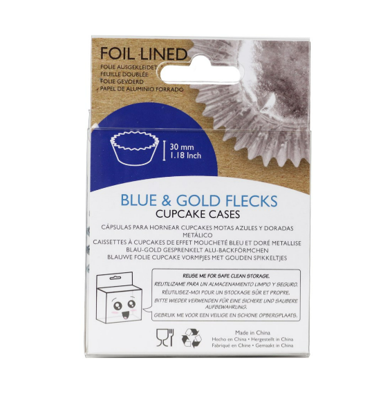 Blue with Gold Flecks, Foil Lined Cupcake Cases - 30 Cupcake Liners