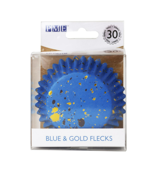 Blue with Gold Flecks, Foil Lined Cupcake Cases - 30 Cupcake Liners