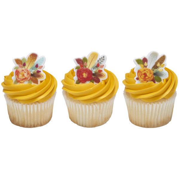Flowers & Feathers Cupcake Rings - 12 Rings