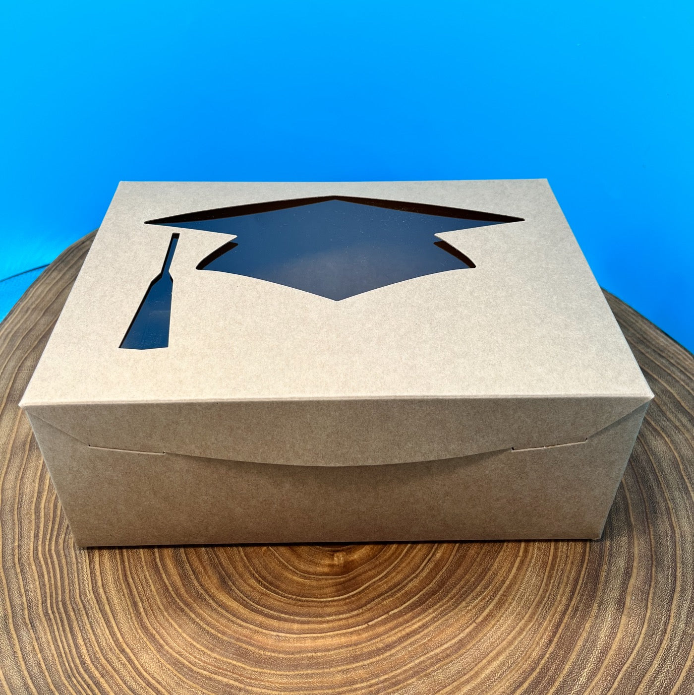 10x7 Kraft Cupcake Box With Graduation Cap Cutout Frans Cake and Candy 10x7 Kraft Cupcake Box With Graduation Cap Cutout Frans Cake and Candy