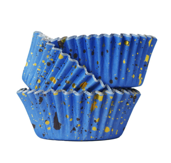Blue with Gold Flecks, Foil Lined Cupcake Cases - 30 Cupcake Liners