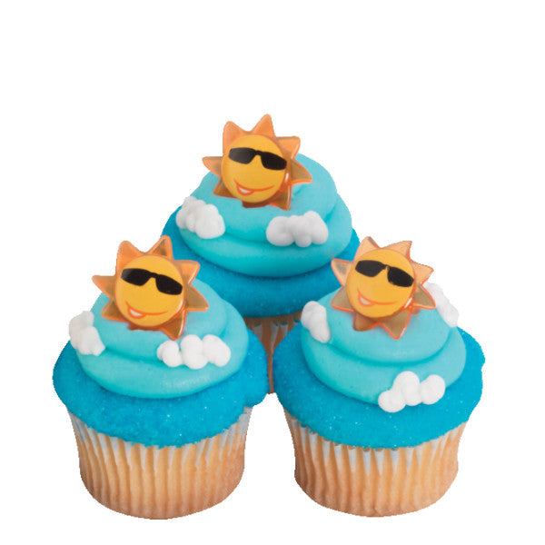 Sun Face Cupcake Rings - 12 Rings