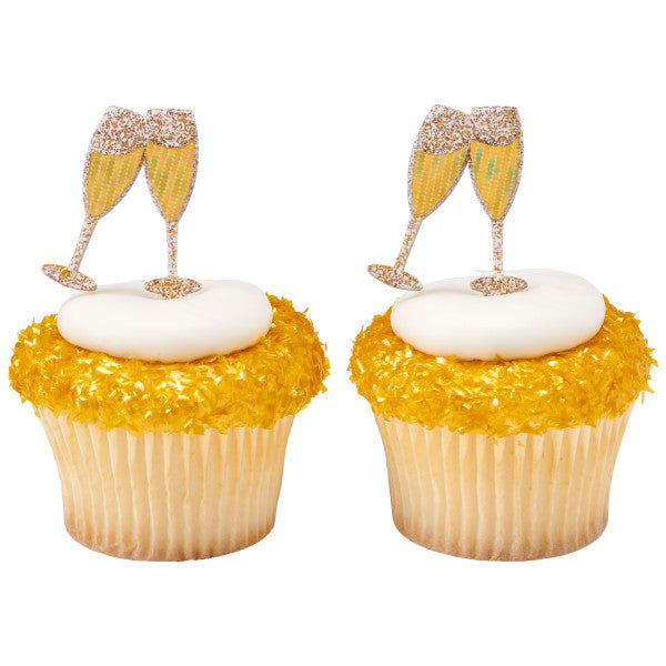 Toasting Glasses Cupcake Picks - 12 Picks