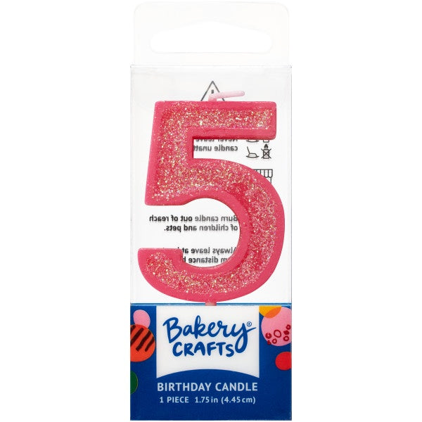 Mini, Number 5, Pink Glitter Candle