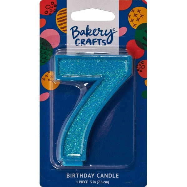 Glitter Number Candle - 7 - Blue