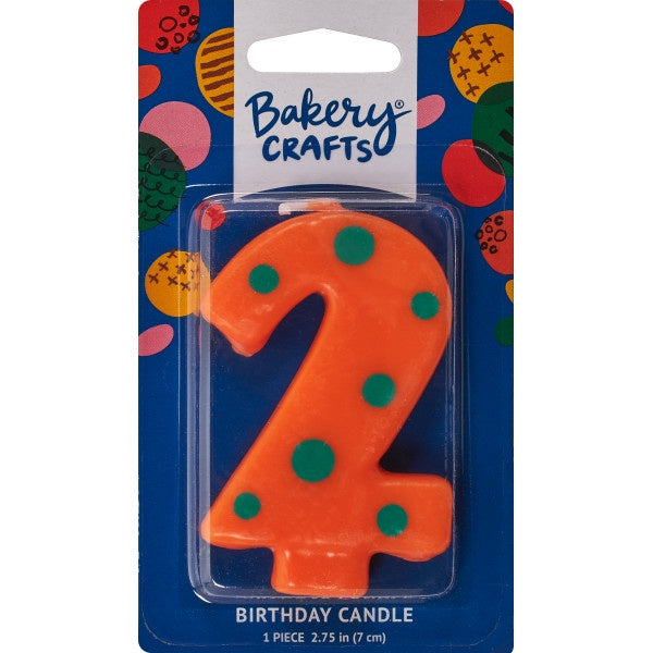 Number Candle - 2 - Orange with Teal Polka Dots