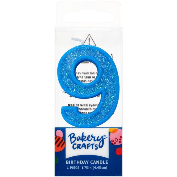 Mini, Number 9, Blue Glitter Candle