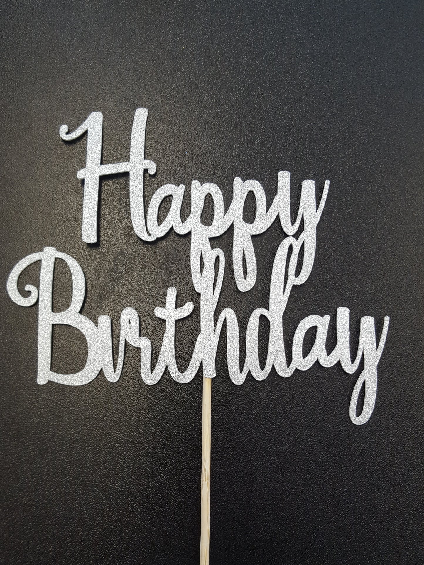 Happy Birthday Silver Glitter Cake Topper