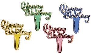 Happy Birthday Pick - Script Gold Letters