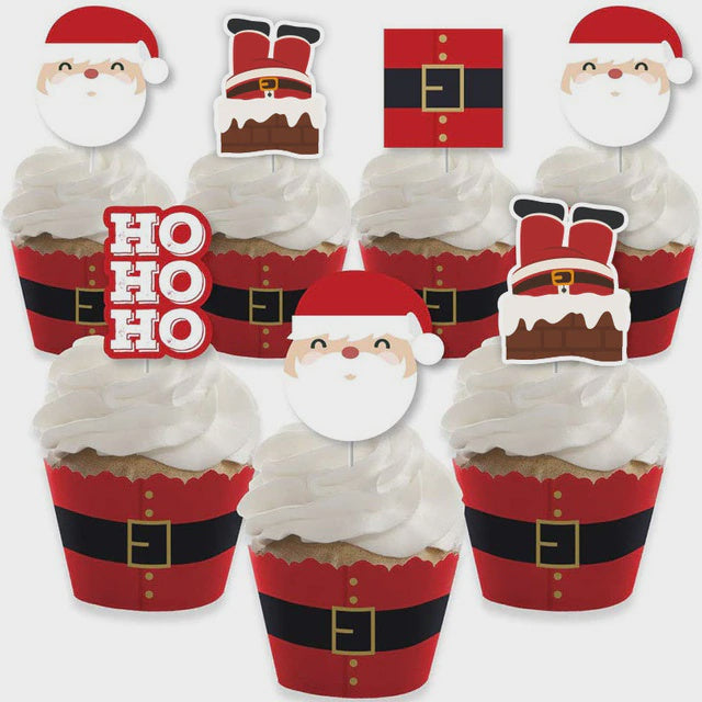 Santa Themed Christmas Cupcake Toppers and Wrappers