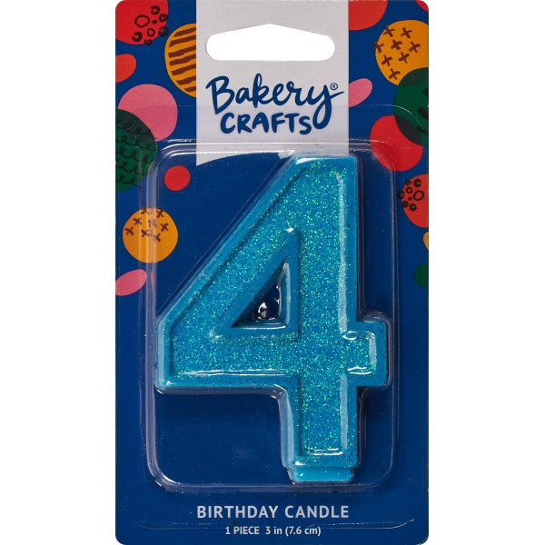 Glitter Number Candle - 4 - Blue