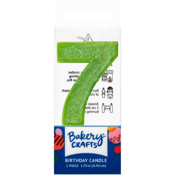 Mini, Number 7, Green Glitter Candle