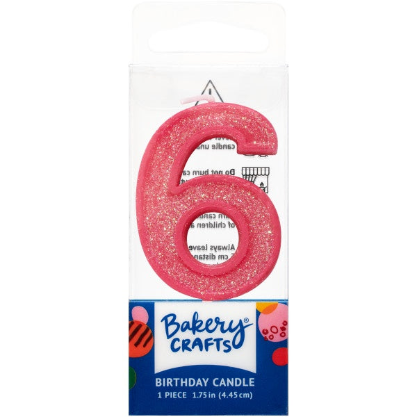 Mini, Number 6, Pink Glitter Candle