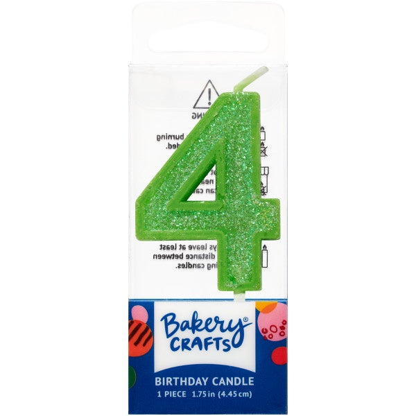 Mini, Number 4, Green Glitter Candle