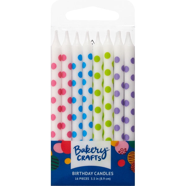 White and Multicolor Polka Dot Candles, 16pc