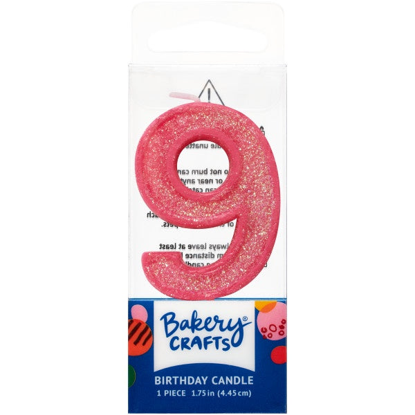 Mini, Number 9, Pink Glitter Candle