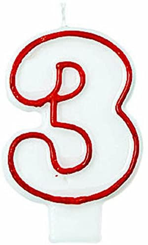 Number Candle - 3 - Red and White