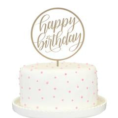 Happy Birthday Cake Topper with a Gold Mirror Finish