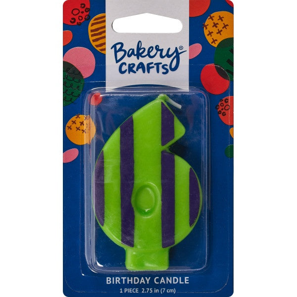 Number Candle - 6 - Green and Purple Stripes