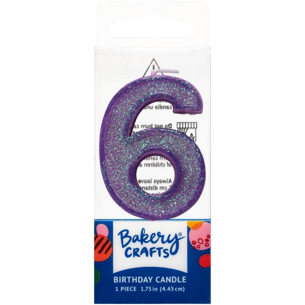 Mini, Number 6, Purple Glitter Candle