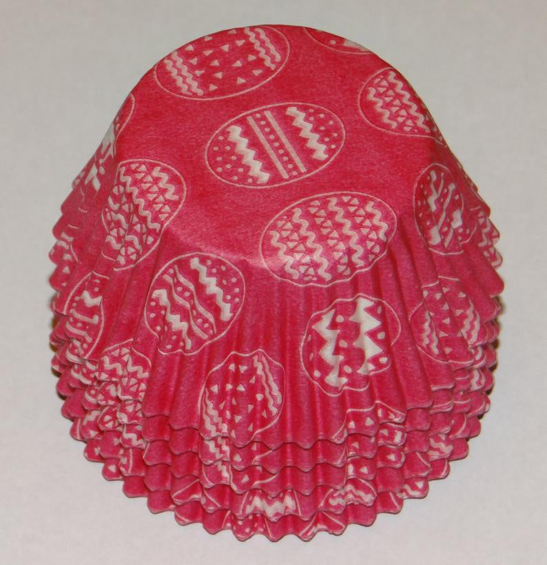Pink with White Easter Eggs, Standard Size Bake Cups - 50ish Cupcake Liners