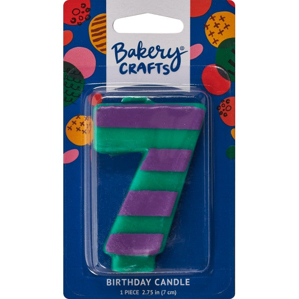 Number Candle - 7 - Teal and Purple Stripes