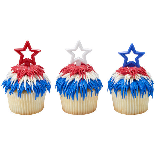 Red, White & Blue Puffy Star Cupcake Picks - 12 Picks