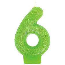 Number Candle - 6 - Green Glitter