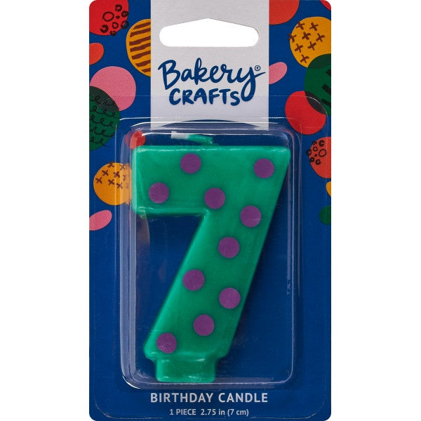 Number Candle - 7 - Teal with Purple Polka Dots