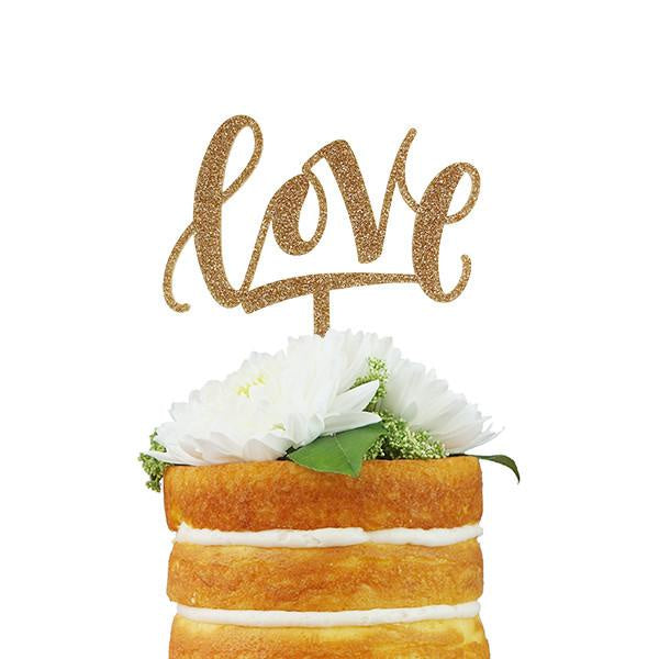 Love Cake Topper in Gold Glitter