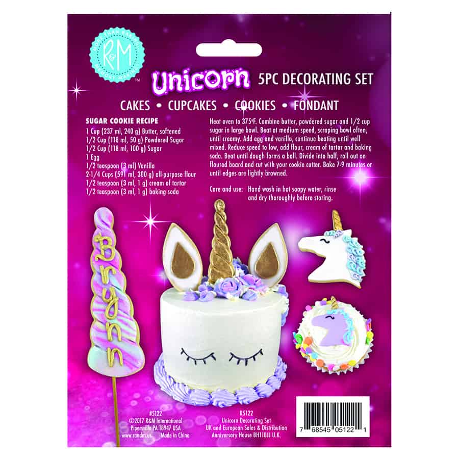 5 Piece Unicorn Cookie Cutter Decorating Set