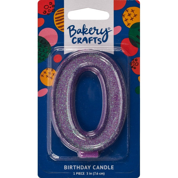 Glitter Number Candle - 0 - Purple