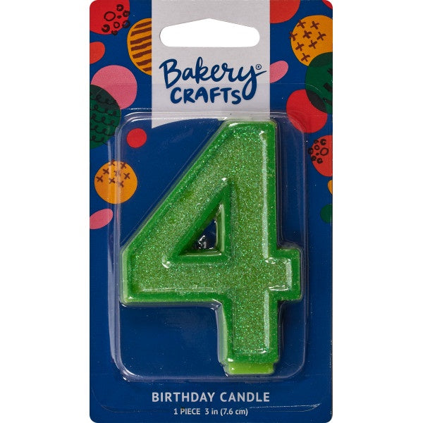 Glitter Number Candle - 4 - Green