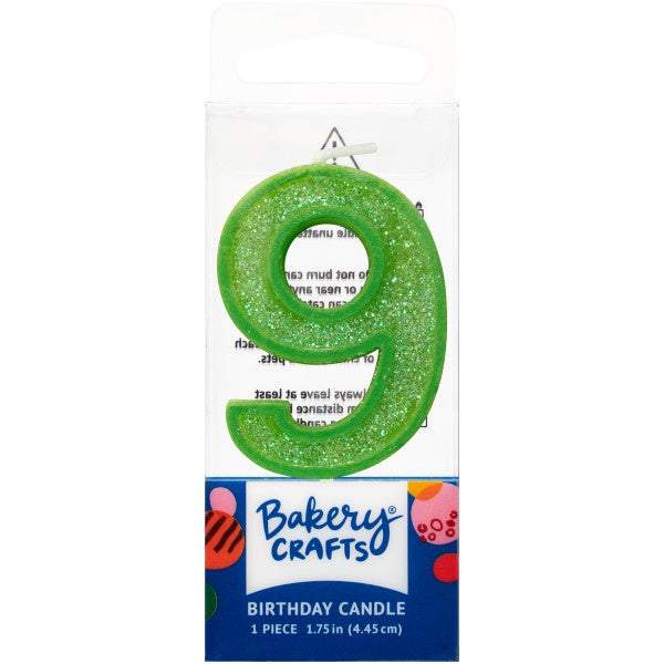 Mini, Number 9, Green Glitter Candle