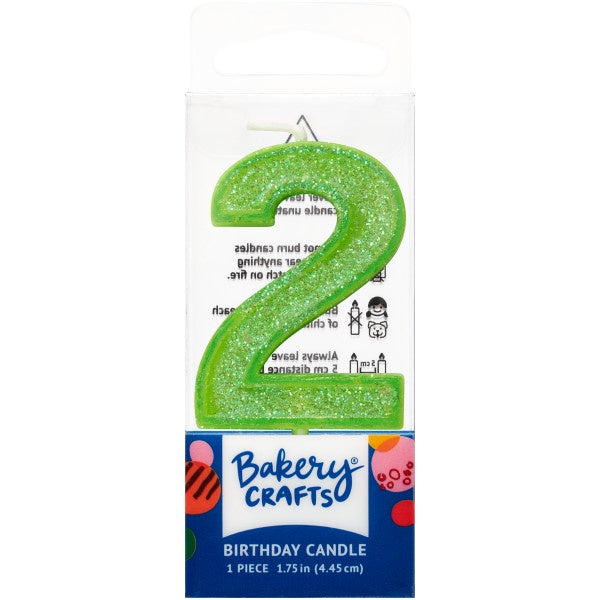 Mini, Number 2, Green Glitter Candle