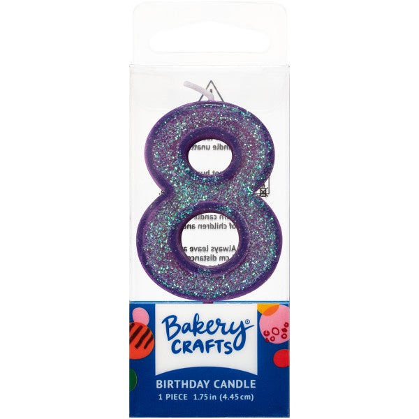 Mini, Number 8, Purple Glitter Candle