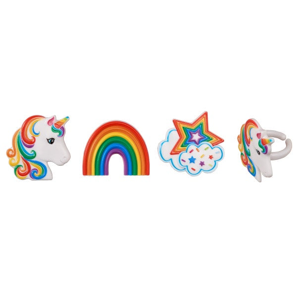Rainbow Unicorn Assortment Cupcake Rings - 12 Rings