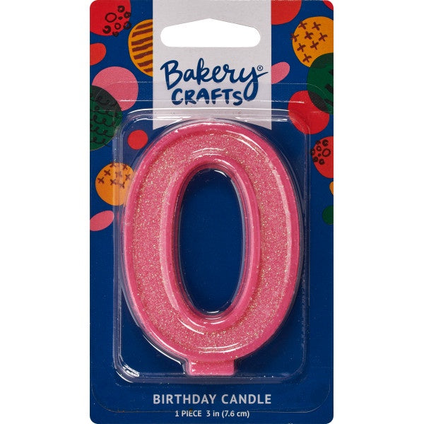 Glitter Number Candle - 0 - Pink
