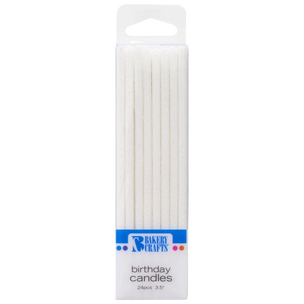 Slim Glitter Candles - White, 24pc