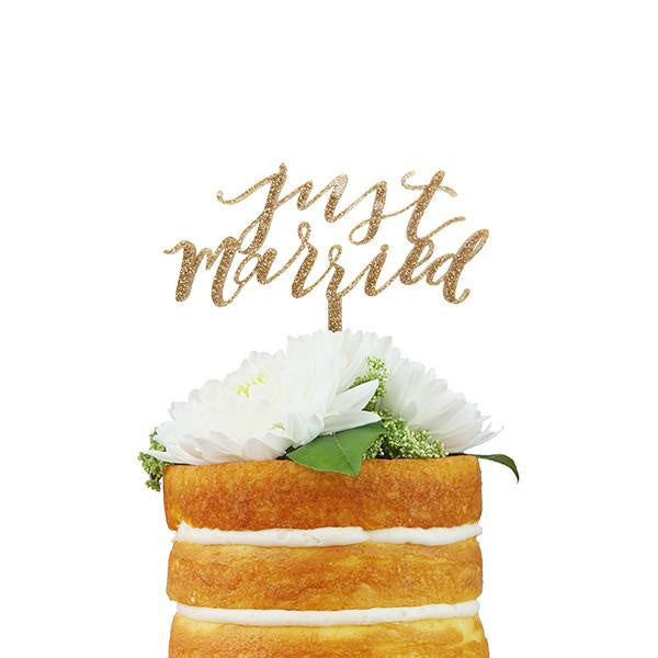 Just Married Cake Topper in Gold Glitter