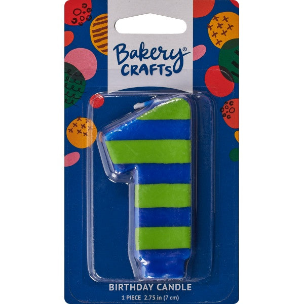 Number Candle - 1 - Blue and Green Stripes