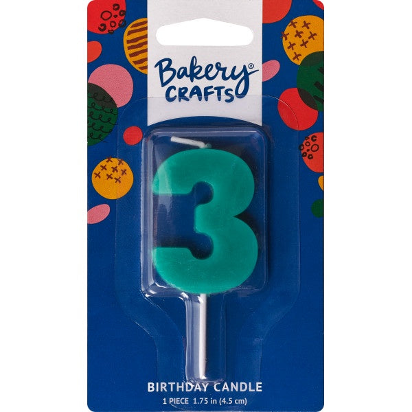 Mini Block Number Candle - 3 - Teal