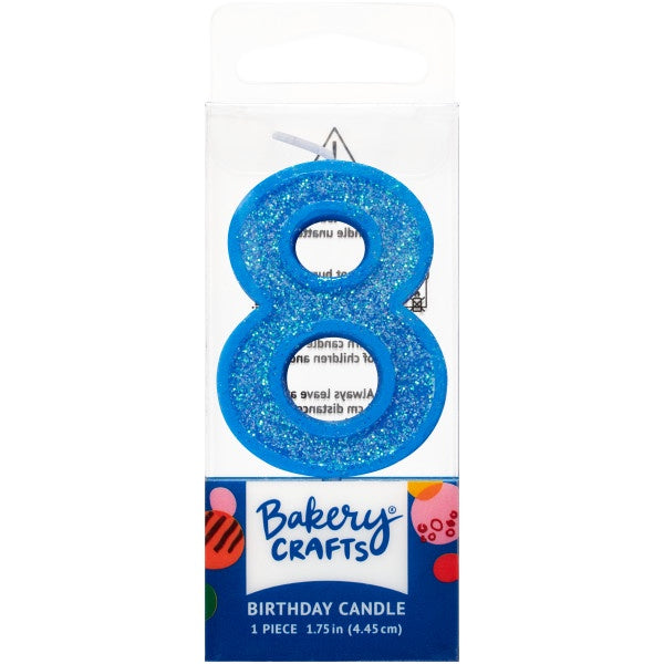 Mini, Number 8, Blue Glitter Candle