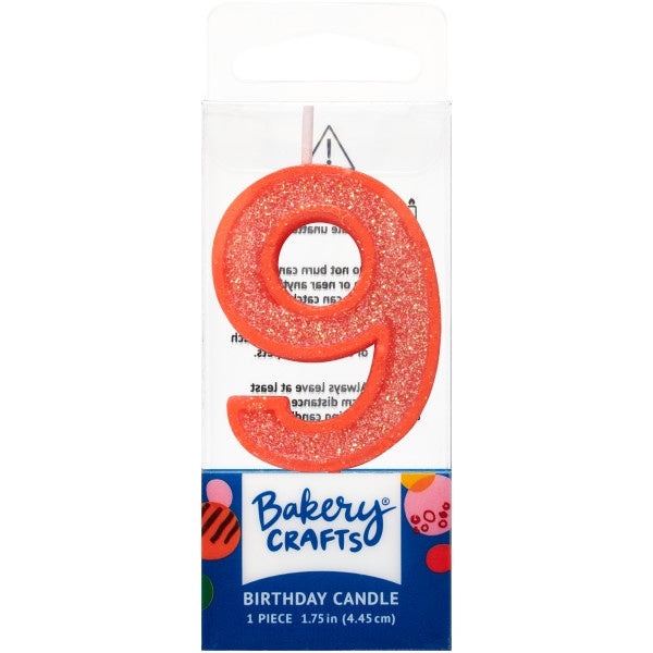 Mini, Number 9, Orange Glitter Candle